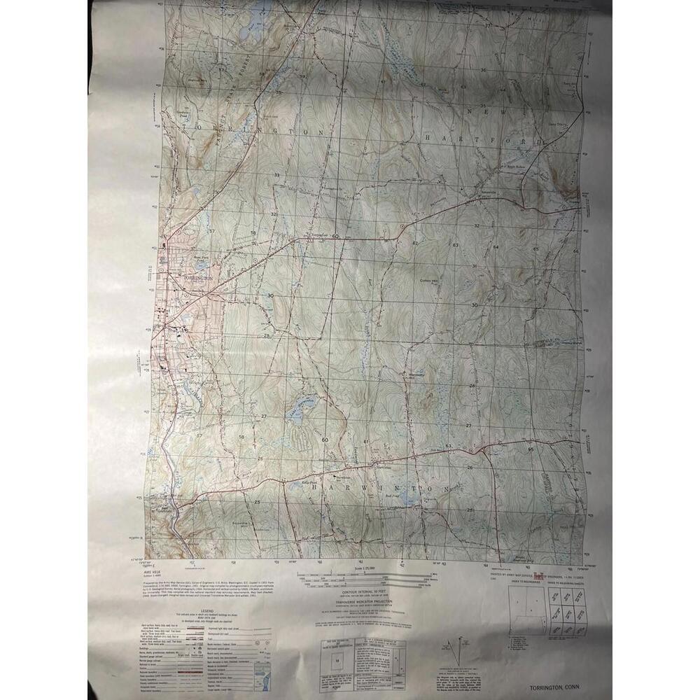 1951 Army Corp Of Engineers Map Torrington Connecticut Geological Survey Paugnut